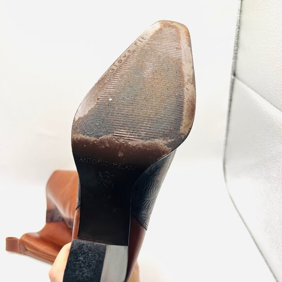 Antonio Melani Cassidy Tooled Leather Brown Rose Pointy Toe Boots-Glove Fit-Sz 7 - Picture 15 of 16
